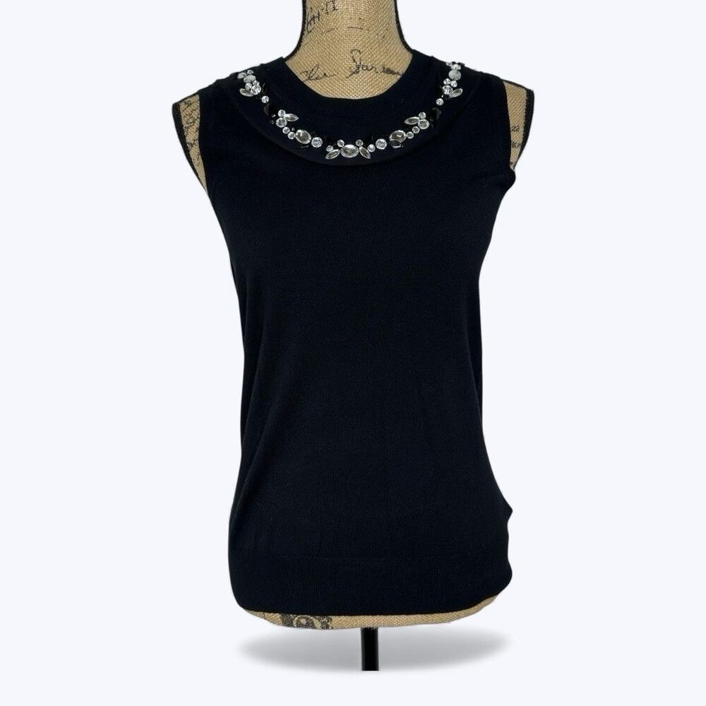 Michael‎ Kors Rhinestone Neck Shell Top Sz M Black Layering Holiday Party Work